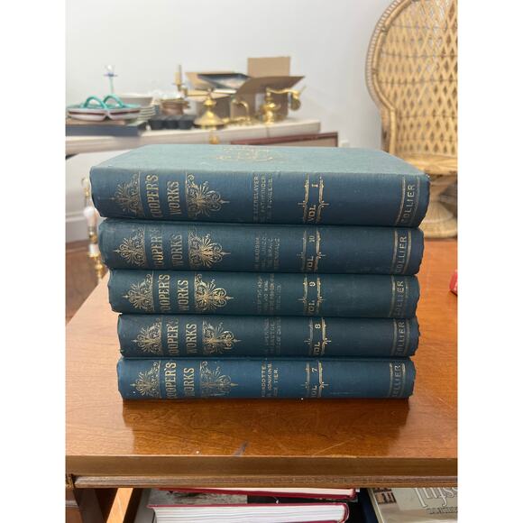 Cooper’s Works – Set of 5 Volumes (1, 7–10) Vintage Decorative Book Stack - Picture 2 of 11